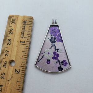 Sterling Silver and Resin over Stitched Purple Floral Flowers Pendant 925